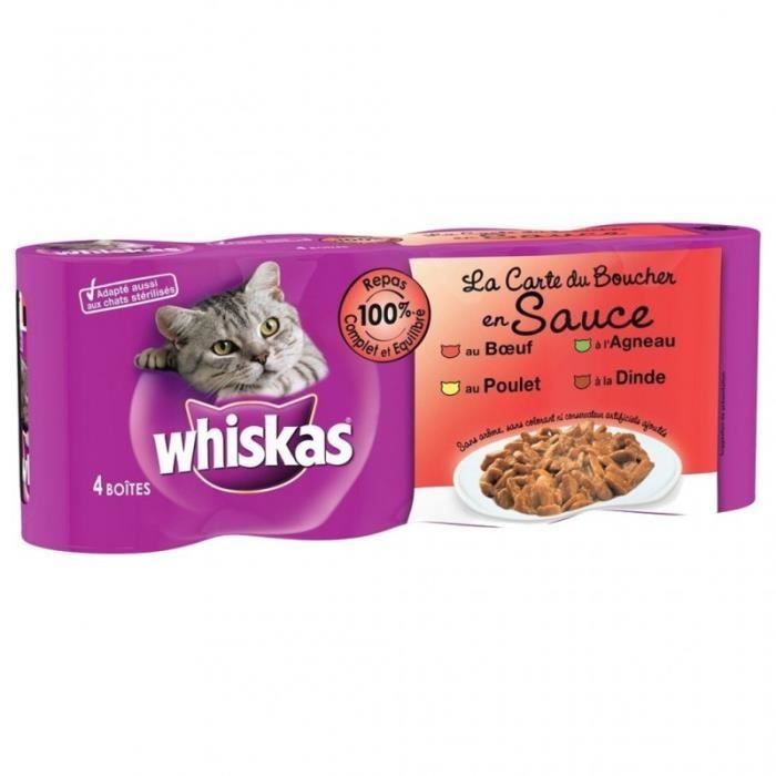 Whiskas Boîtes pour Chat La Carte du Boucher en Sauce par 4 (lot de 2 soit 8 boîtes)