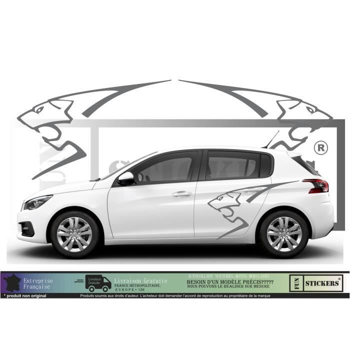 Peugeot Logo Lion ST GTI racing - GRIS ALU - Kit Complet - Tuning Sticker Autocollant Graphic Decals