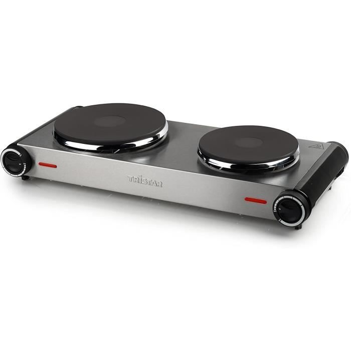 Plaque de cuisson électrique double feu Tristar KP-2648 inox brossé - 2 500 W - Acier inoxydable - 15,5 et 18,5 cm de diamètre