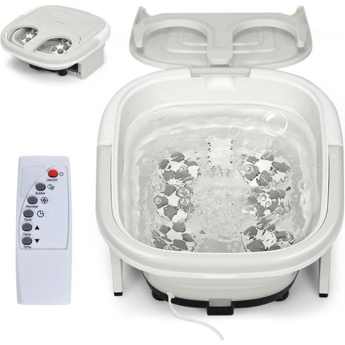 COSTWAY Bain de Pieds Thalasso Balnéothérapie Pliable avec Télécommande 10-60min Minuterie 36-48 ℃ avec Massage à Bulles,Vibration
