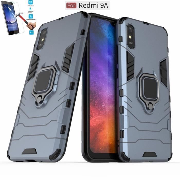 Coque Xiaomi Redmi 9A Anti Choc Gris + Film Verre Trempé Housse Etui Antichoc Armor Avec Support Magnétique hfs-house®