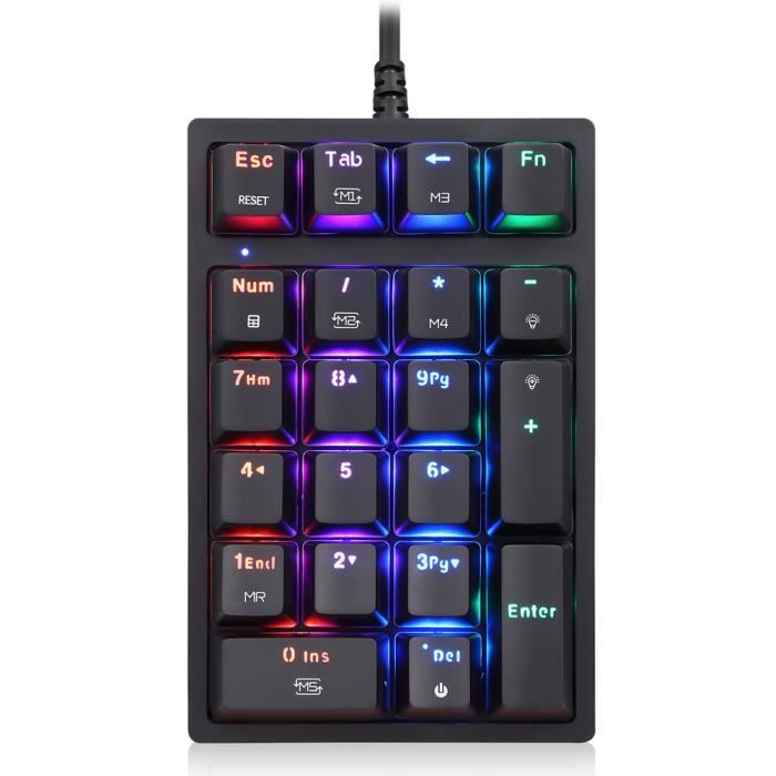 Motospeed K24 Clavier mécanique numérique 21 touches Clavier filaire USB avec 13 effets de lumière RVB Commutateur rouge OUTEMU