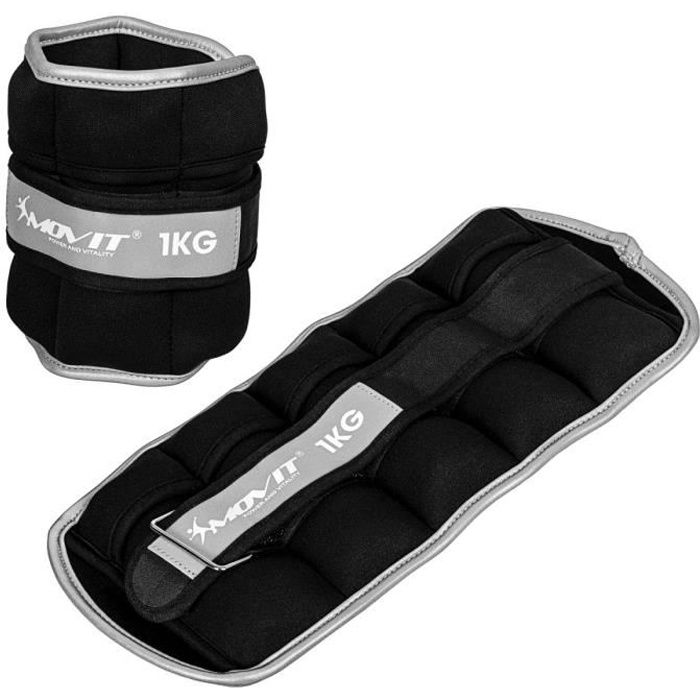 Movit® Bandes lestées pour poignets et chevilles 2x1kg, noir, poids néoprène avec matériau réfléchissant