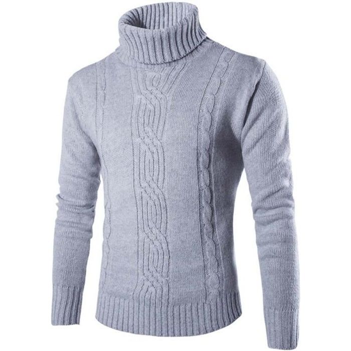 Pull col Roulé Homme Hiver Casual Manches longues Gris clair S