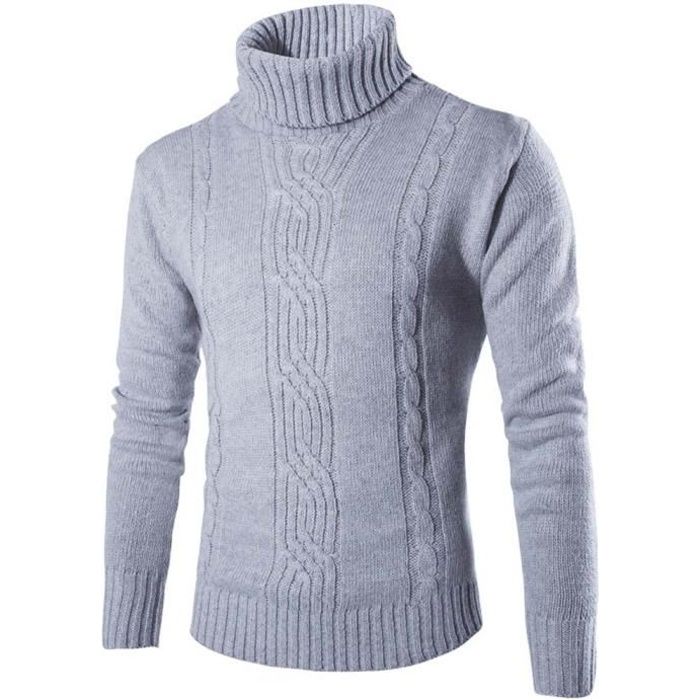 Pull col Roulé Homme Hiver Casual Manches longues Gris clair S
