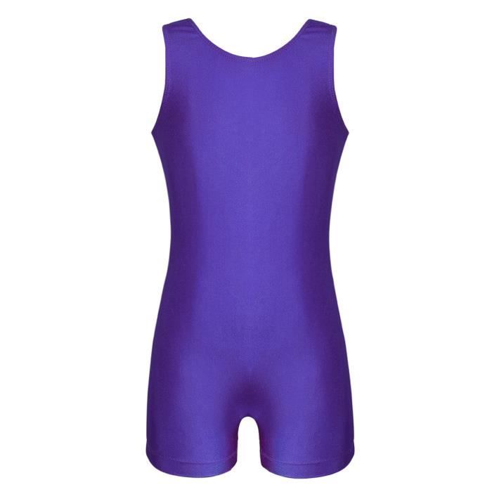 Justaucorps Gymnastique Fille sans Manche Leotard Sport Yoga Fitness Bodysuit 4-12 Ans Violet