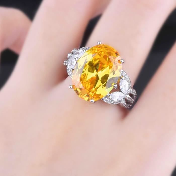 Mode Femme Bague CZ Citrine en argent sterling 925 Ovale Bague de Mariage Bijoux de mariage Taille Réglable