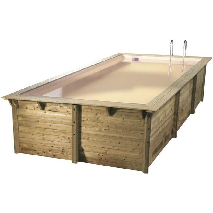 UBBINK Piscine bois Azura 350x505 H126cm - Liner Beige - Hors sol, semi enterrée ou enterrée - Garantie 15 ans