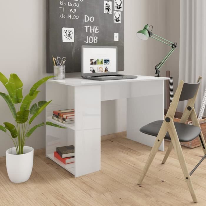 Bureau Blanc brillant 110x60x73 cm Aggloméré
