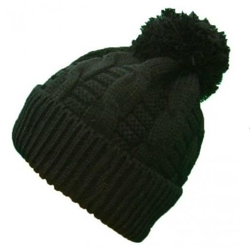 BONNET AVEC POMPON LAINE MAILLE NOIR HOMME FEMME ENFANT FILLE GARCON - No écharpe gant foulard ...