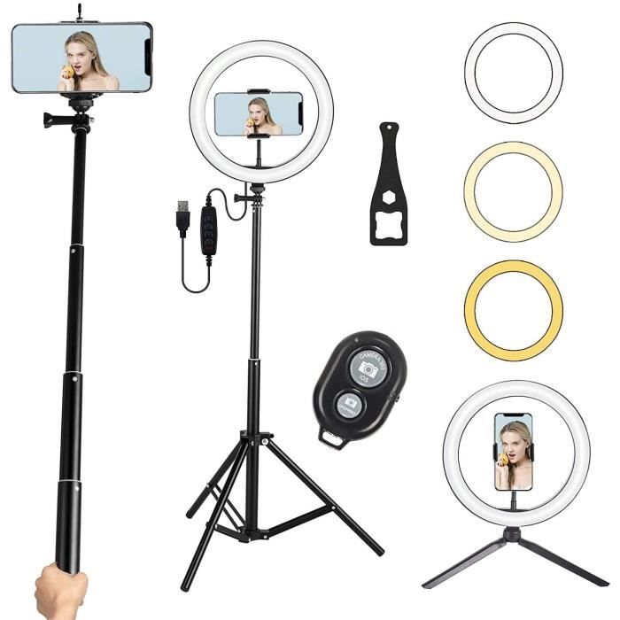 Lampe Annulaire LED 26 cm avec Trépied De Bureau, Télécommande Bluetooth, Support Réglable, Pour Selfie Stick - Pour TikTok, YouTube