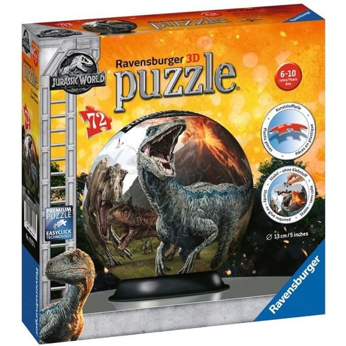 JURASSIC WORLD Puzzle 3D Ball 72 pièces - Ravensburger - Puzzle enfant 3D sans colle - Dès 6 ans