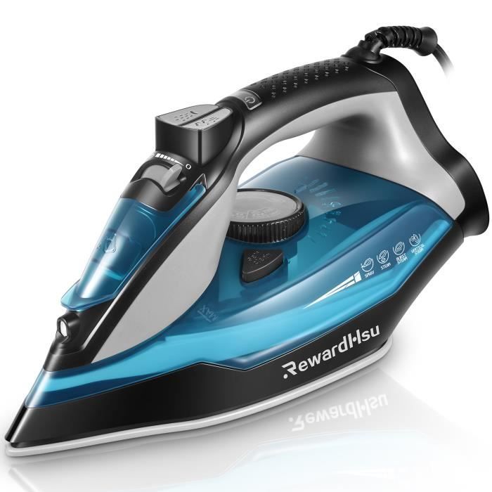 RewardHsu Fer à repasser 3000W - Fer vapeur - Autonettoyant - Anti-goutte - Anti-calc - 350 ML - Bleu/Noir