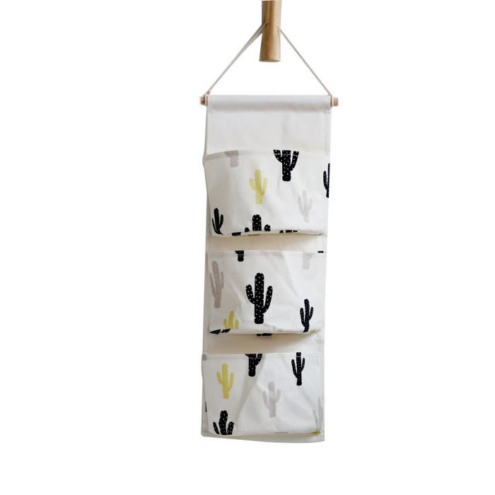 Petit Panier Mural Organisateur Suspendu en Tissu Coton Cactus Sac Suspendu Salle de Bain Rangement Suspendu Chambre Enfant -@Z9234
