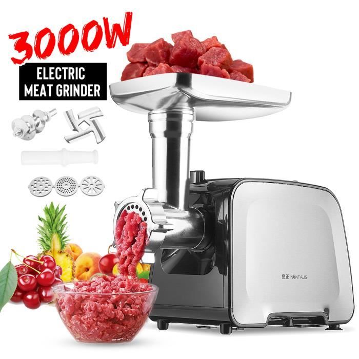 TEMPSA 3000W Hachoir à Viande électrique Multifonctionnel en acier inoxydable ARGENT