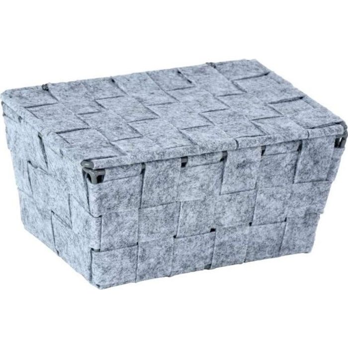WENKO Panier de rangement Salle de bain avec couvercle Adria Feltro, petite boite de rangement, Polypropylène feutre, gris
