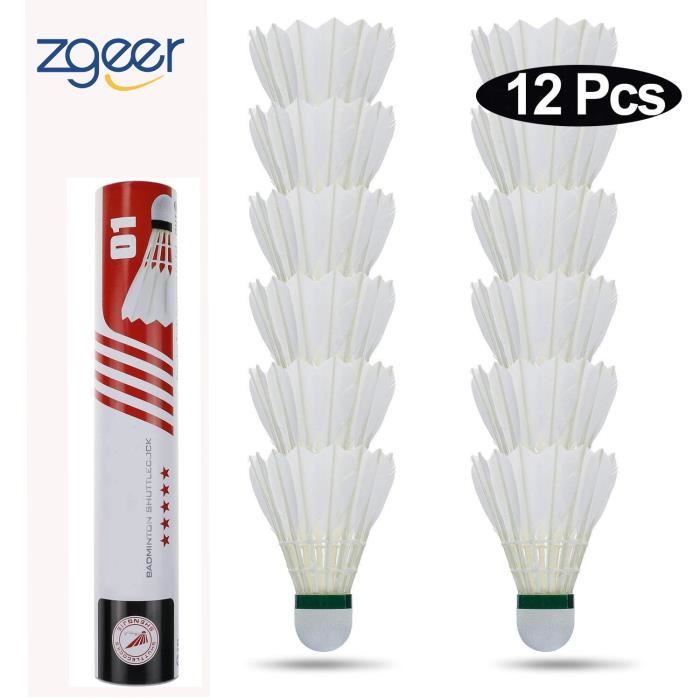 Badminton volants 12pcs, Goose plumes volants écurie et durable sports d'entraînement balles de badminton, blanc