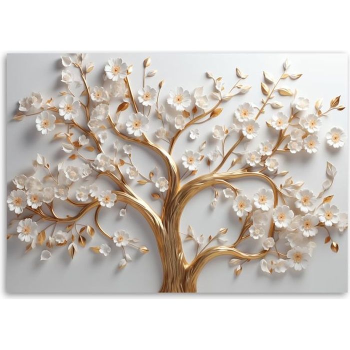 Tableau Toile Grand Format 80x120 Cm – Arbre Fleuri Abstrait, Décoration Murale Salon Ou Chambre Moderne - 4