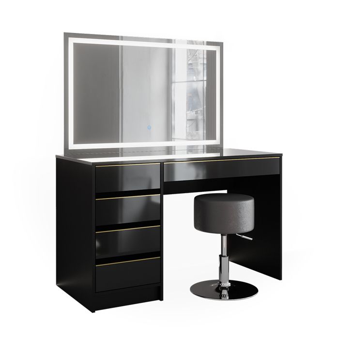 Coiffeuse Sherry 120cm avec miroir LED et tabouret Noir/Or Vicco 47714