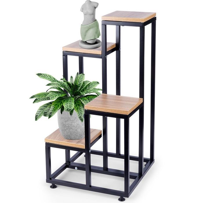 VILDE Étagère à Fleurs 4 Niveaux 69 cm - Porte Plante - Style industriel - stable et élégant - Charge max 60 kg