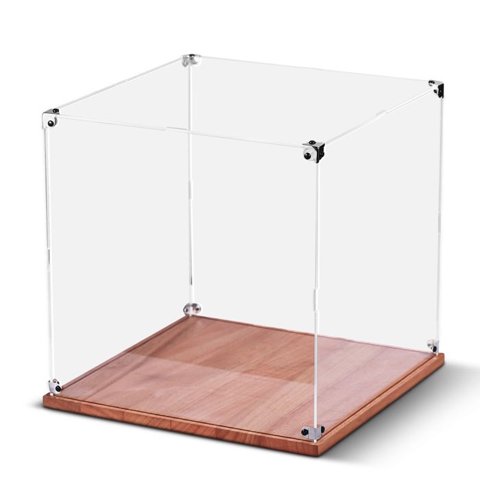 Vitrine En Acrylique Transparent Avec Base En Bois, Support Cube