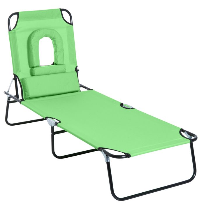 Chaise transat longue pliable inclinable de lecture Dossier réglable en 4 positions Vert