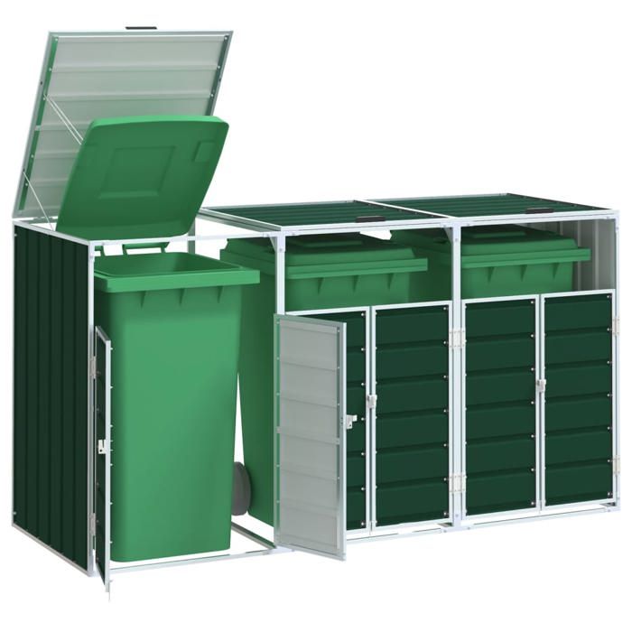 vidaXL Rangement à roulettes pour poubelles pour trois bacs acier rangement de poubelles rangement de poubelles de 4006179
