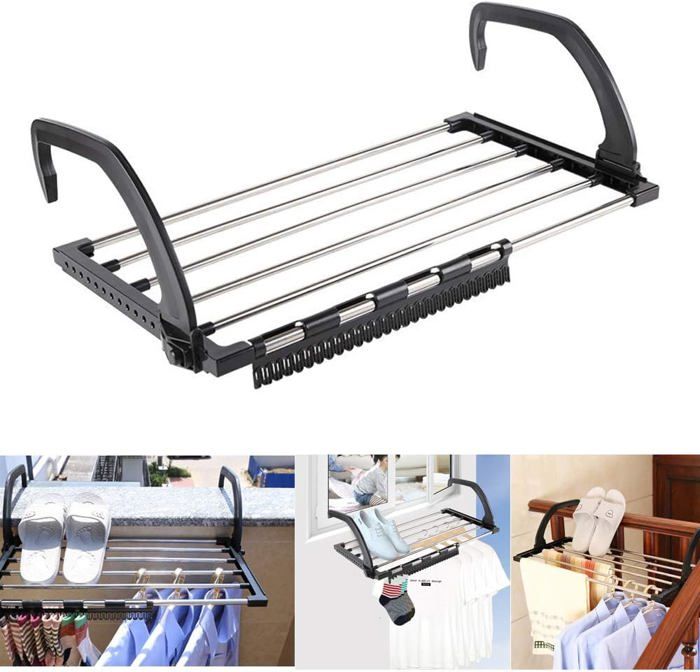 Séchoirs à Linge Pliable étendoir Balcon en Acier Inoxydable accrocher sur radiateur fenêtre Bain pour étendre sécher lessive