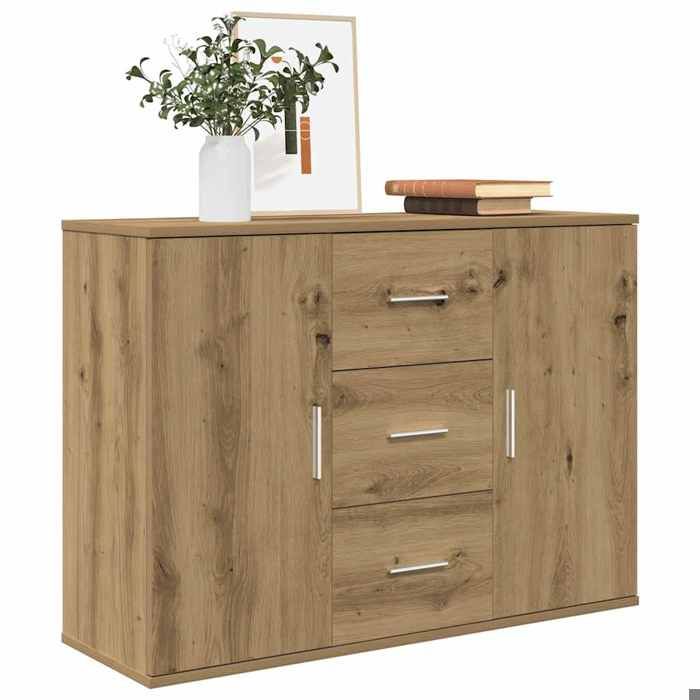 SALE 2025Meuble bas bahut vaisselier - Buffet chêne artisanal 90x29 5x65 cm - bois dingénierie 25 88 Kg 3974
