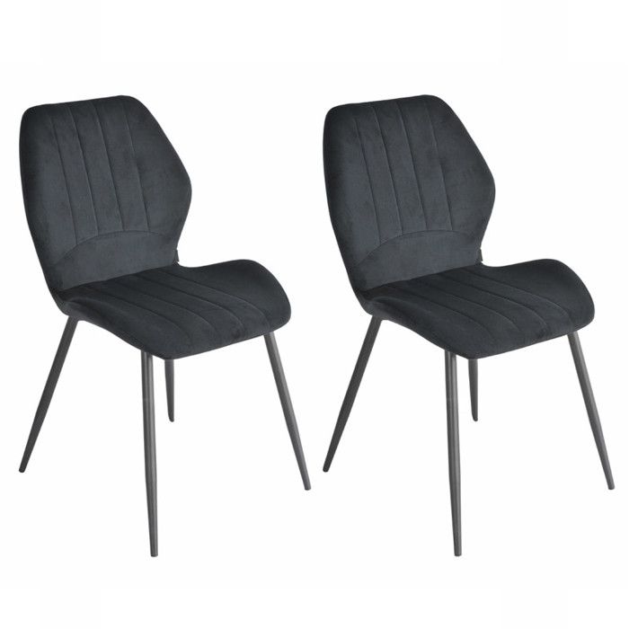 Lot 2 chaises en velours noir pieds métal noir - EMILIO 2 Meubletmoi Lot 2 chaises en velours noir pieds métal noir - EMILIO 2 Meubletmoi