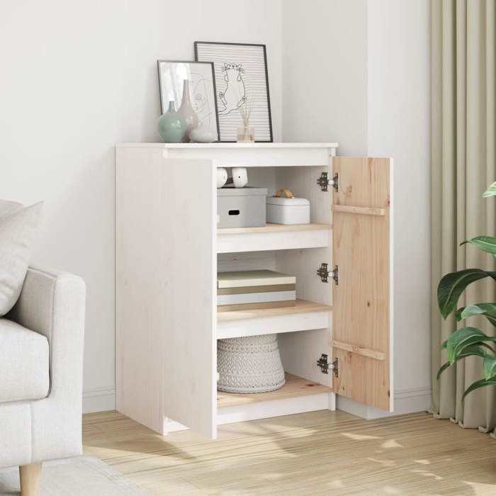 Bon plan Buffet bahut vaisselier - JILI HOT - Buffet Blanc 60x36x84cm - Bois de pin massif - commode Salon/Cuisine Thome7186477