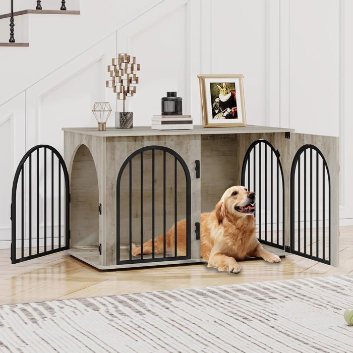 100cm Cage pour ChiensCage Chien de Taille Moyenne Maisonnette pour Animaux3 Portes Porte arquée 60 x 100 x 63 cmIvoire Clair
