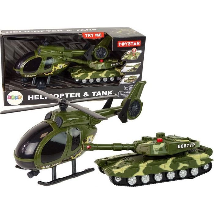 Véhicule miniature assemblé - LEANTOYS - Military Set Tank Friction Drive Helicopter - Vert - 4 ans - Mixte
