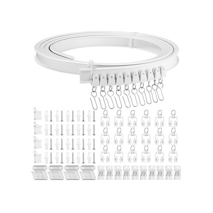 Rail Rideau Courbable Rail Rideau Plafond 3m, Flexible et Courbable, Rouleaux Silencieux ...