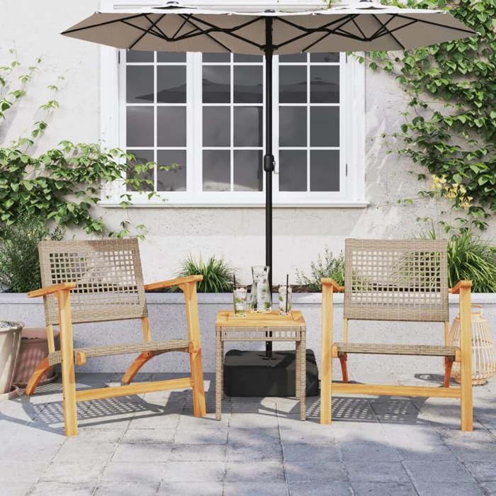 “RabaisEnsemble de bistro 3 pcs - Table de salon salle à manger + 2 Chaises de jardin - beige résine tressée et bois dacacia SOLO5