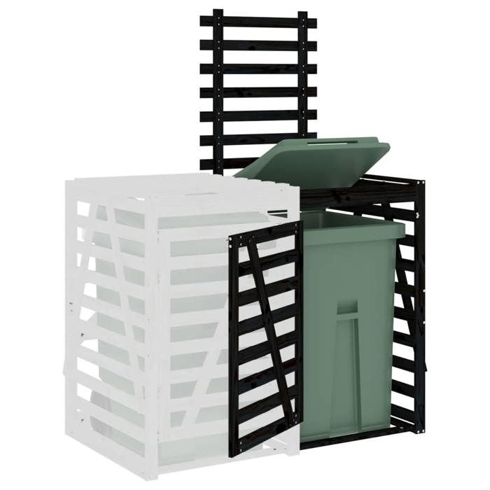 Extension dabri de poubelle sur roulettes - WIENS - Bois massif pin - Noir - 78x91.5x128.5 cm - Roues