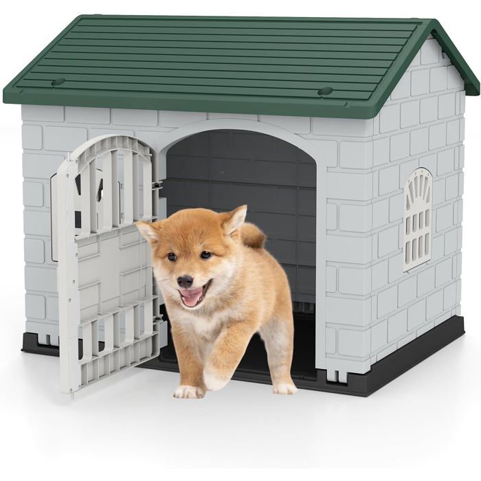 Comparer les prix de GOPLUS Niche pour Chien Exterieur XXL en PP Imperméable&Ventilé Plancher Surélevé Cage pour Chiots 75x58x65CM (Vert)