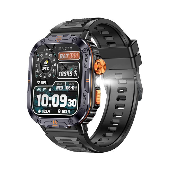 Montre intelligente de sport - RNCYN - NX20 - Écran 2.0 pouces - Étanche IP67 - Appels BT - Lampe de poche - 410mAh