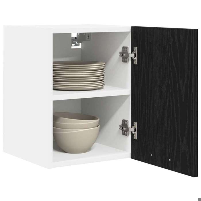 BEAU Noir Placard suspendue - ZENCORE - Armoire Murale Chêne noir et Blanc 30x31x40cm LH12323