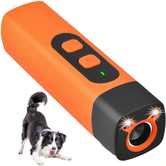 Répulsif Chien Ultrasonique Rechargeable avec 3 Fréquences Réglables et Lampe Torche LED Anti-Aboiement Portable