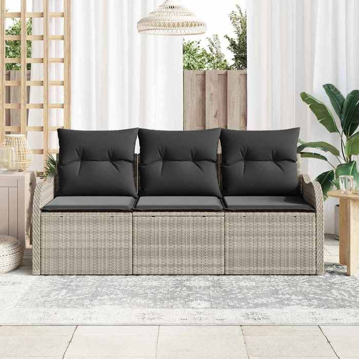 En Promotion Ensemble de canapé de jardin 3 pcs - SHIELD - Canapés dextérieur - Gris clair Poly rotin - 2753565