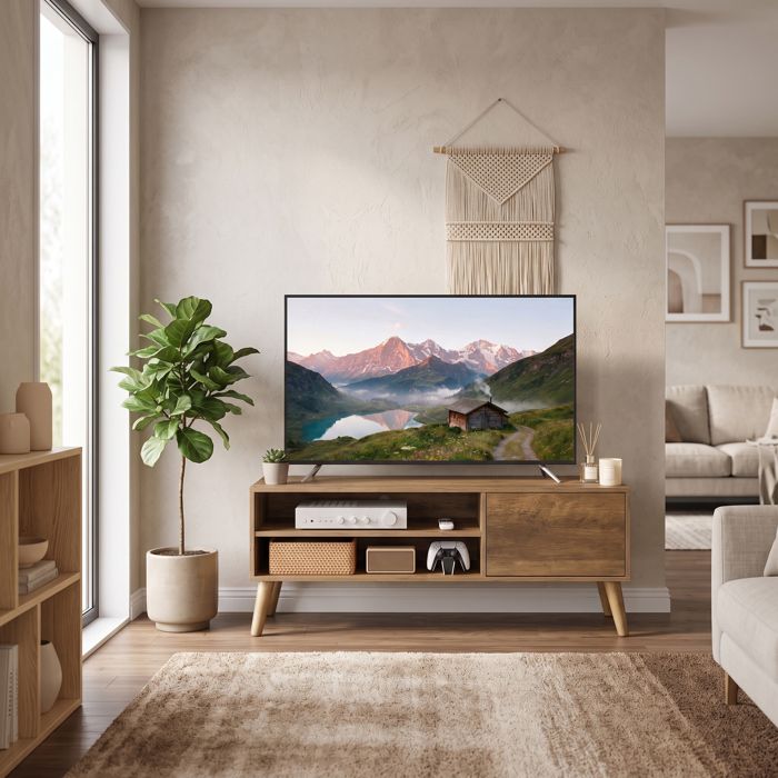 Meuble TV avec Rangement Pieds en Bois 120 x 40 x 49 cm Marron chaud Meuble TV avec Rangement Pieds en Bois 120 x 40 x 49 cm Marron chaud