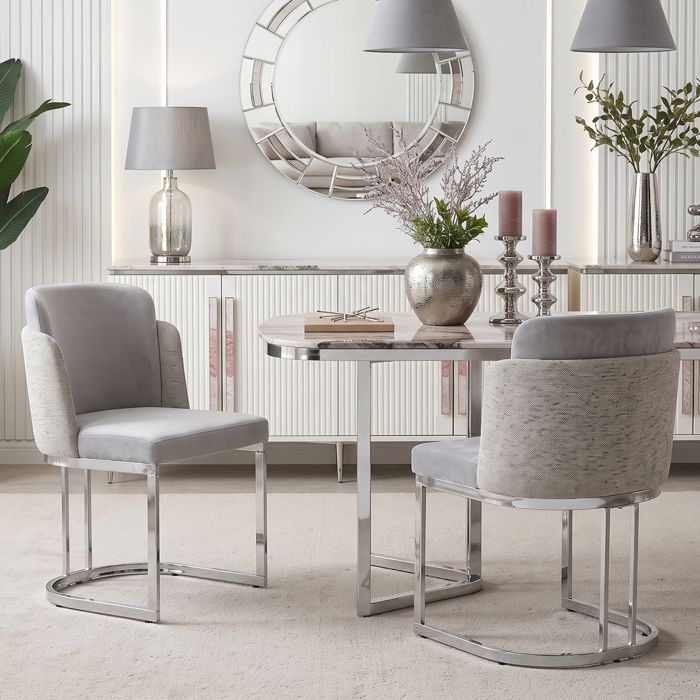 Chaises de salle à manger modernes - Lot de 2 pièces - Gris clair + argent - Tissu chenille doux