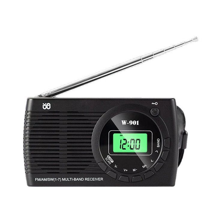 Petite Radio Portable AM/FM/SW Alimentée par Piles avec Écran et Horloge Double Alimentation Stéréo Mode Survie DUrgence UE