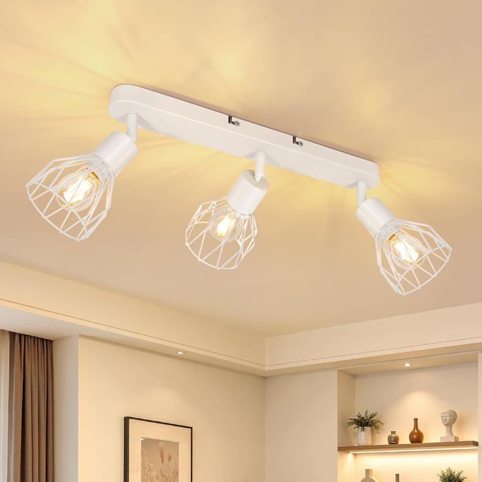 Plafonnier 3 Spots Orientables E14 Vintage Blanc - Luminaire
