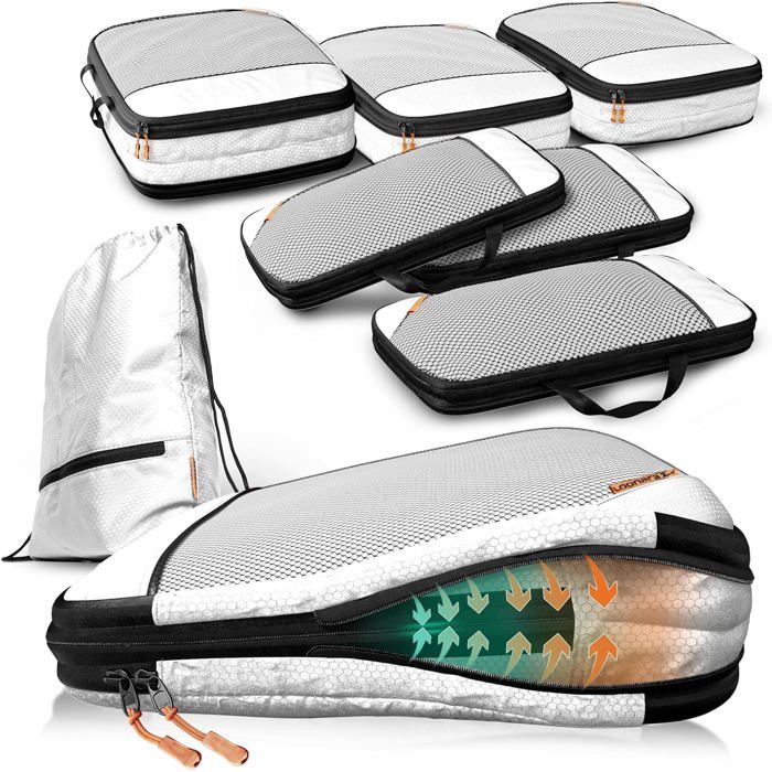 Loonara sacs compression valise 7 pièces cubes compressibles voyage camping et randonnée (Gris)