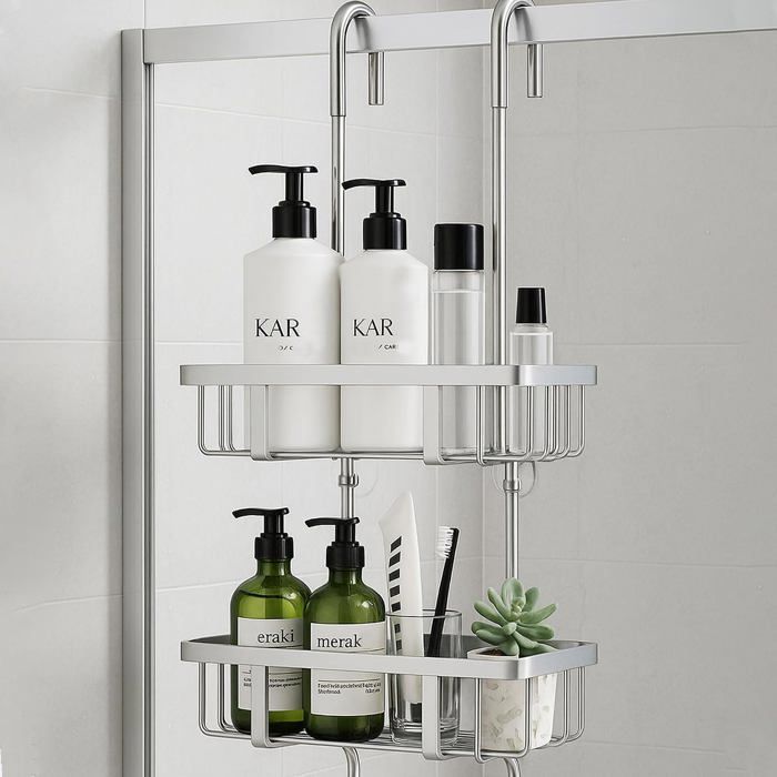 Étagère de Douche à Suspendre Inox 57 cm Sans Perçage Porte Gel et Shampoing Argent