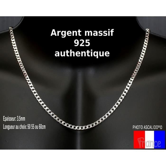 Chaine gourmette plaqué argent 925 maille creuse de 4mm 55cm mixte homme femme 