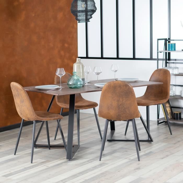 furnish1 ensemble table et 4 chaises de salle a manger style scandinave table en bois structure metallique chaise avec tissu cdiscount maison