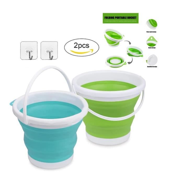 Seau Pliable Gris/Vert – Récipient D'Eau Portable Pour Camping, Pêche, RV